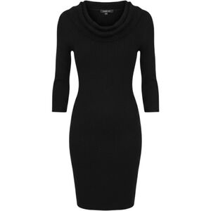 Bebe Black Ribbed Knit Cowl Neck Long Sleeve Bodycon Sweater Dress‎ Womens XS